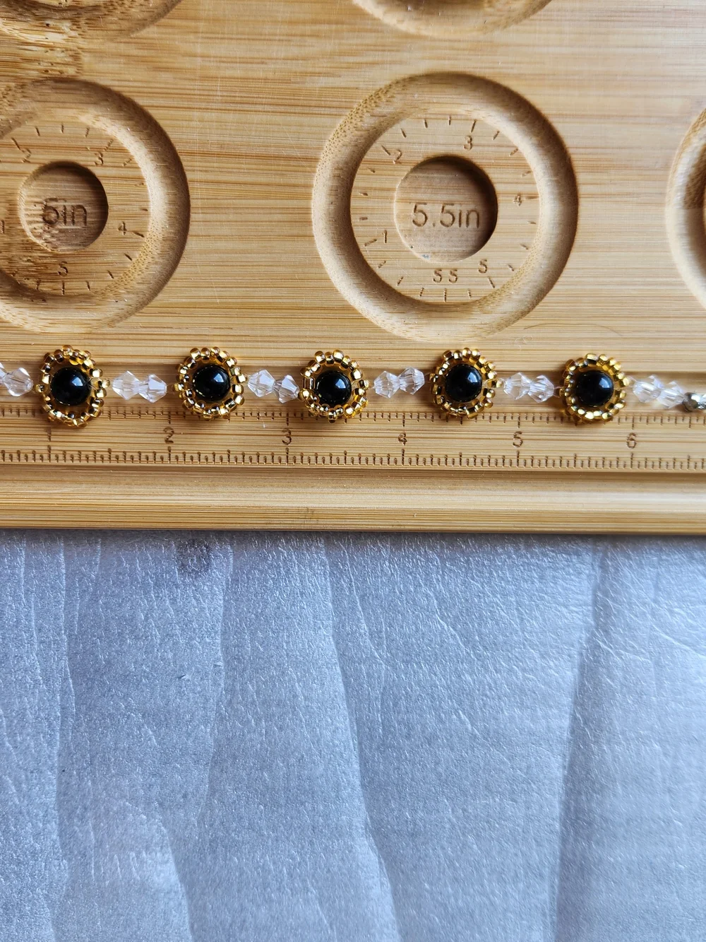 Gold Czech & Black Agate Beaded Bracelet - Picture 3 of 3